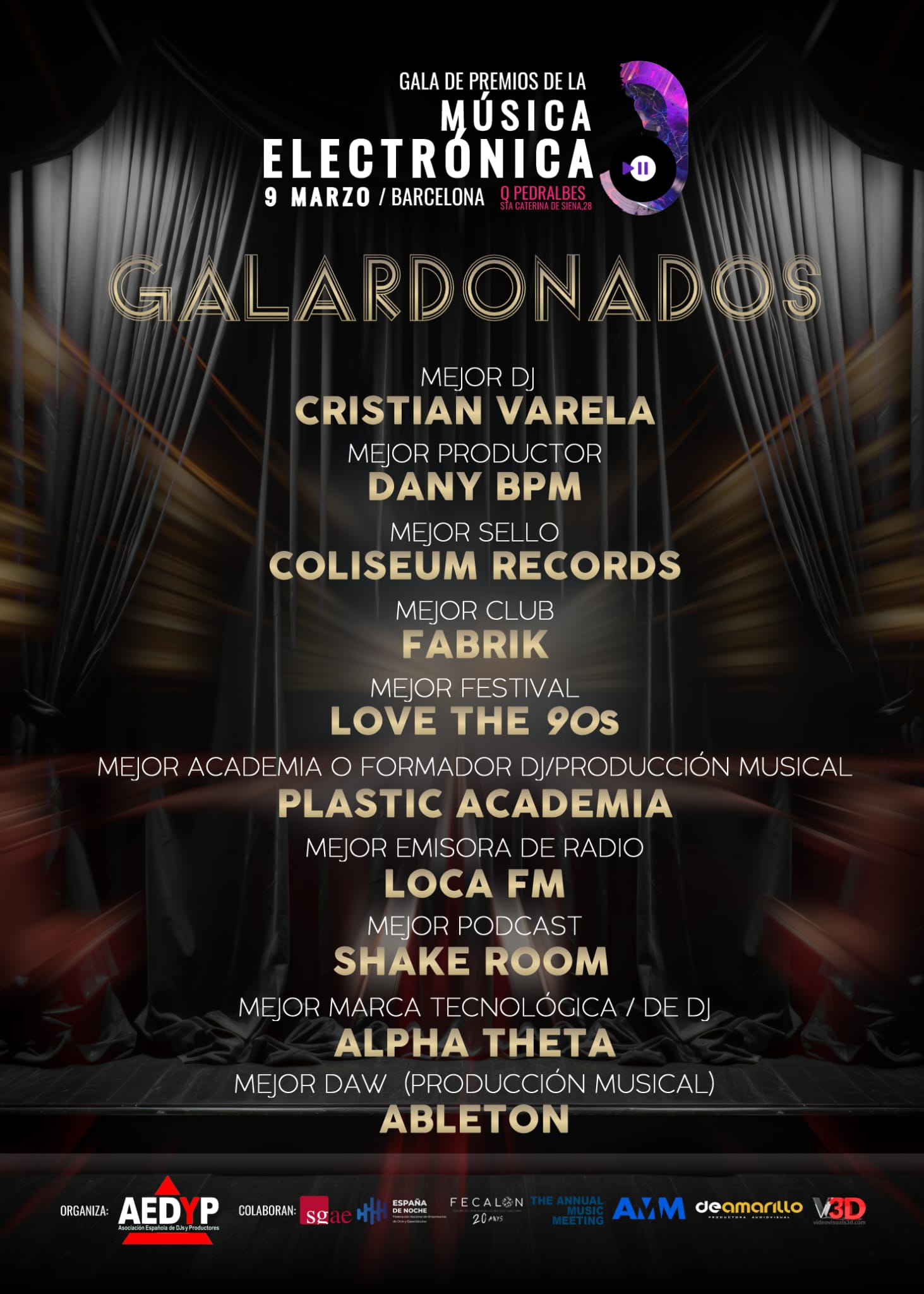 Galardonados en la 1a Gala de Premios de la Música Electrónica